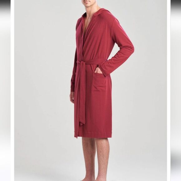 Natori Men Burgundy Hooded Robe sz M - Picture 9 of 15